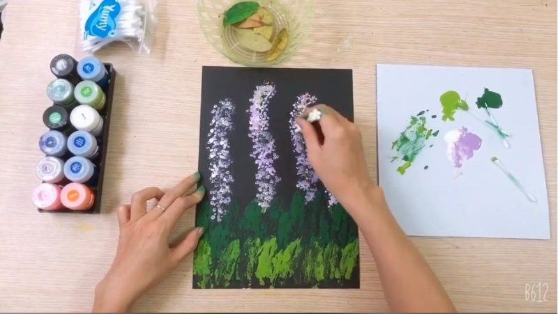 Cách vẽ nụ hoa và vẽ hoa oải hương bằng xốp