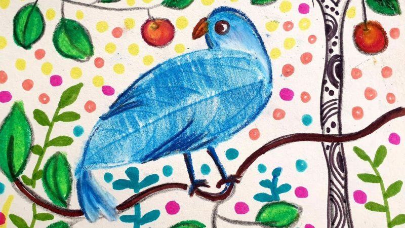 Cách vẽ hoa lá con chim xanh