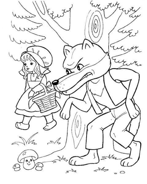 Cô bé quàng khăn đỏ và con sói trốn dưới gốc cây