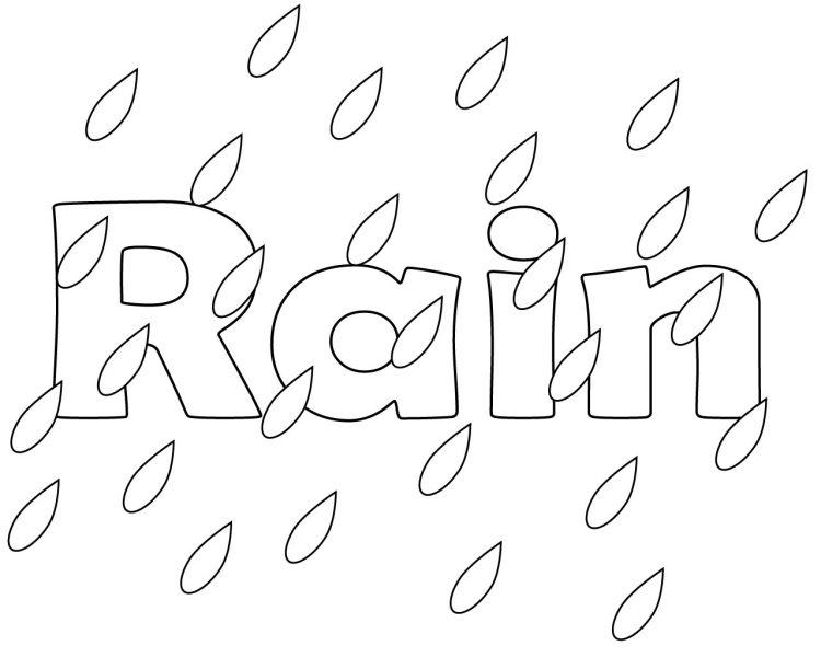 Tranh tô màu ngày mưa có chữ Rain