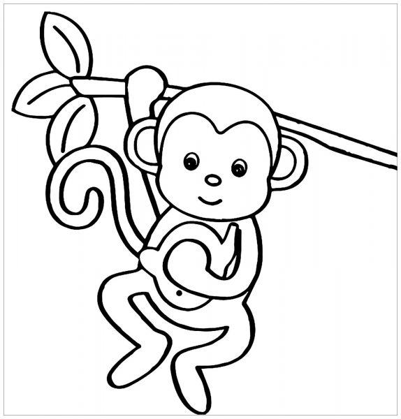 Một con khỉ hoạt hình cầm cây trong một tay