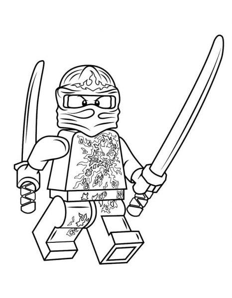 Một bản vẽ màu của Ninjago cầm hai thanh kiếm