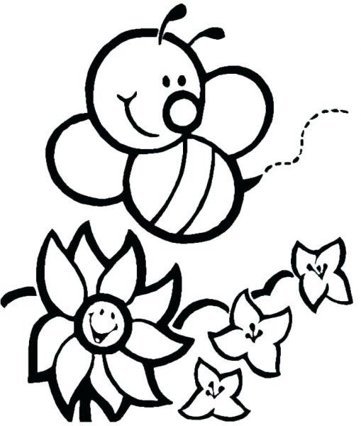 Tranh tô màu chú ong bay lượn giữa vườn hoa
