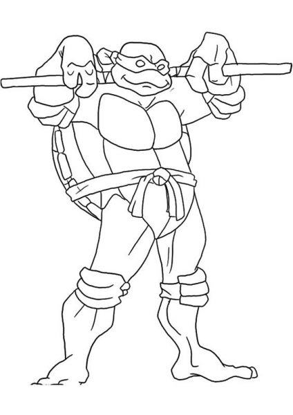 Vẽ ninja rùa với cây gậy trên vai