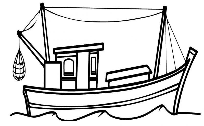 Tranh tô màu con thuyền và ngôi nhà trên bãi biển