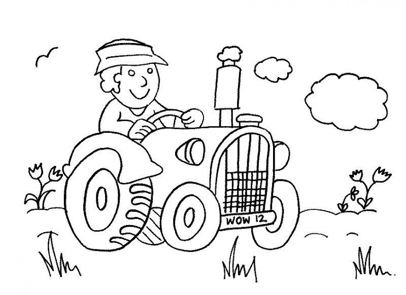 Vẽ bác nông dân lái chiếc máy cày nhỏ