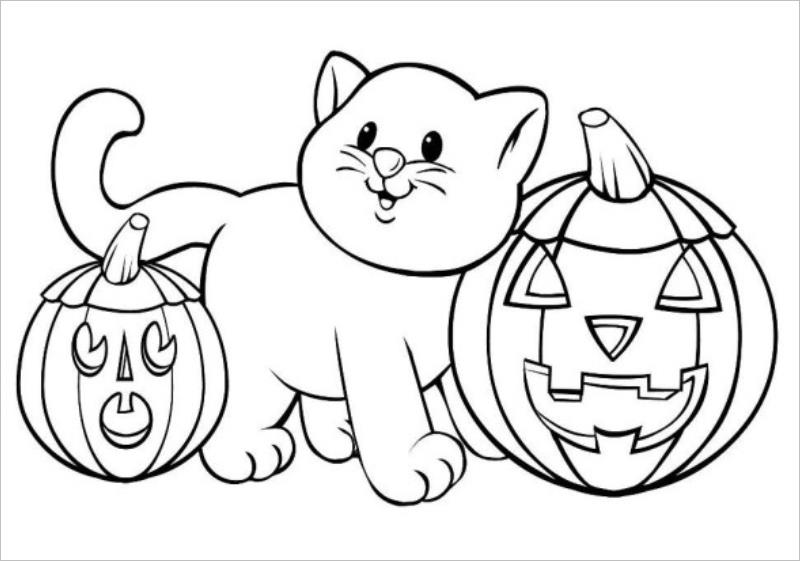 Halloween mèo trang hai quả bí ngô