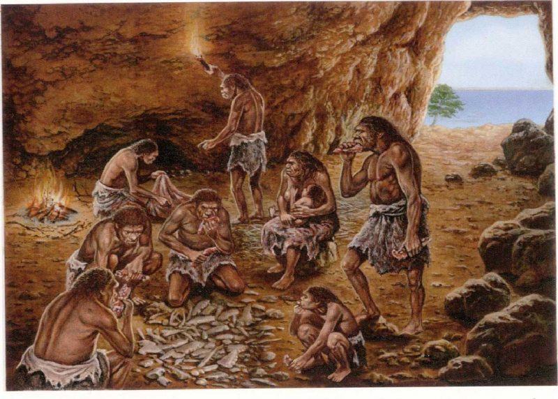 hình ảnh người cổ đại ăn uống trong hang