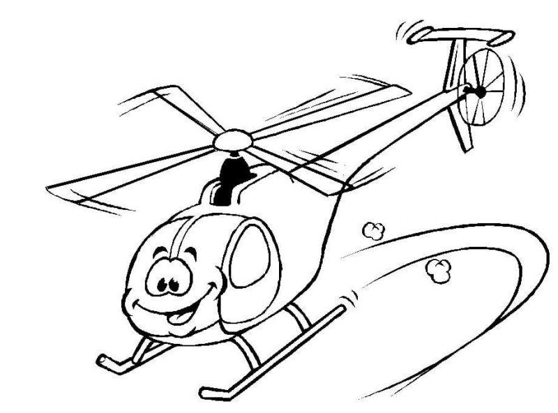 Tranh tô màu máy bay trực thăng có mặt cười