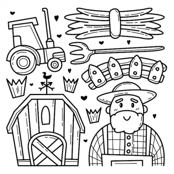 Một bản phác thảo của một nông dân với các công cụ