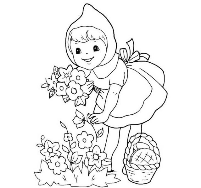 Chân dung cô gái và đứa trẻ hái hoa