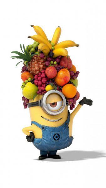 hình ảnh minions đội trái cây trên đầu