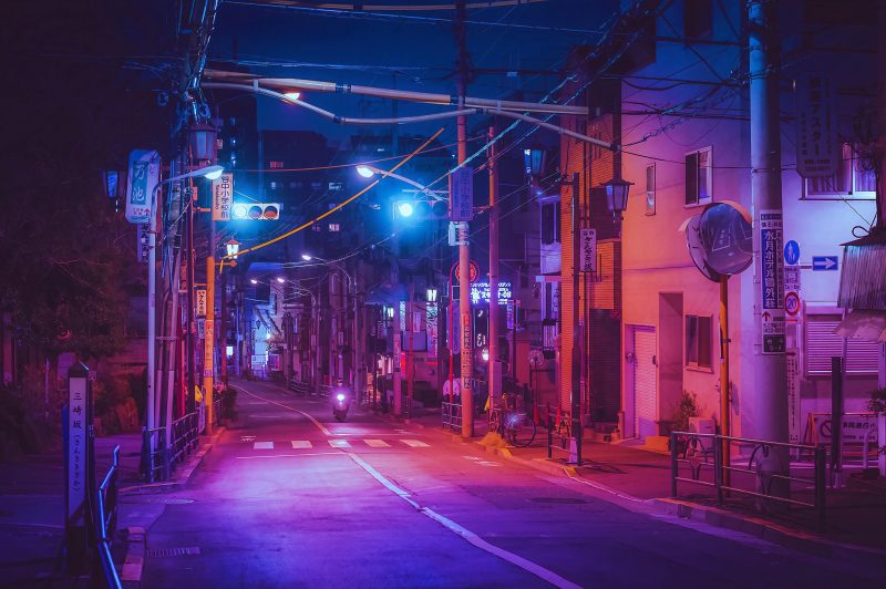 Khung cảnh buổi tối trên đường phố Nhật Bản