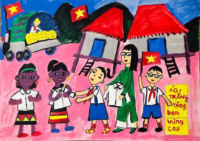 Tự hào là công dân Việt Nam, quyên góp quần áo cho trẻ em địa phương