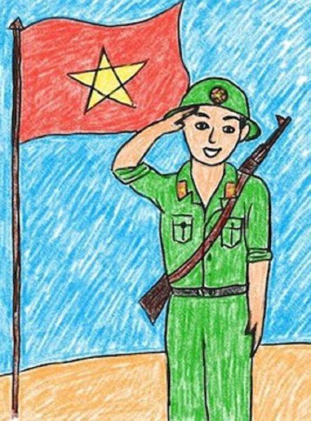 vẽ tranh tự hào công dân việt nam, chiến sĩ chào cờ tổ quốc