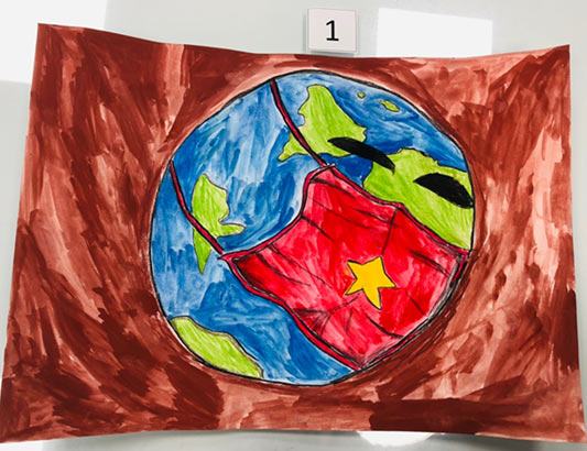 vẽ cái đầu kiêu hãnh là công dân Việt Nam trên thế giới đeo mặt nạ cờ đỏ sao vàng