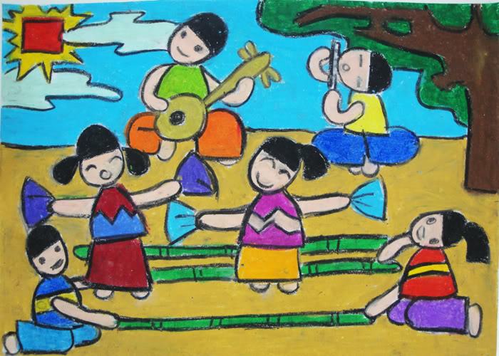Vẽ tranh chủ đề niềm tự hào dân tộc Việt Nam, lễ hội nhảy sạp