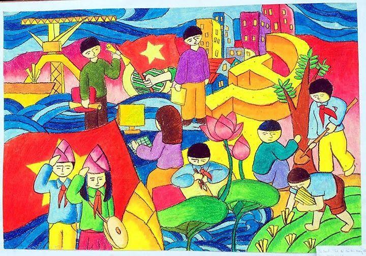 Vẽ tranh tự hào dân tộc Việt Nam bằng bút màu đạt giải nhất