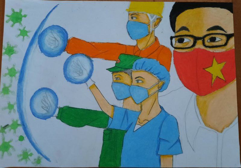 Bức tranh mang chủ đề tự hào là công dân Việt Nam, cùng nhau đẩy lùi virus