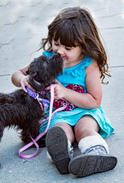 Hình ảnh một đứa trẻ hôn một con chó