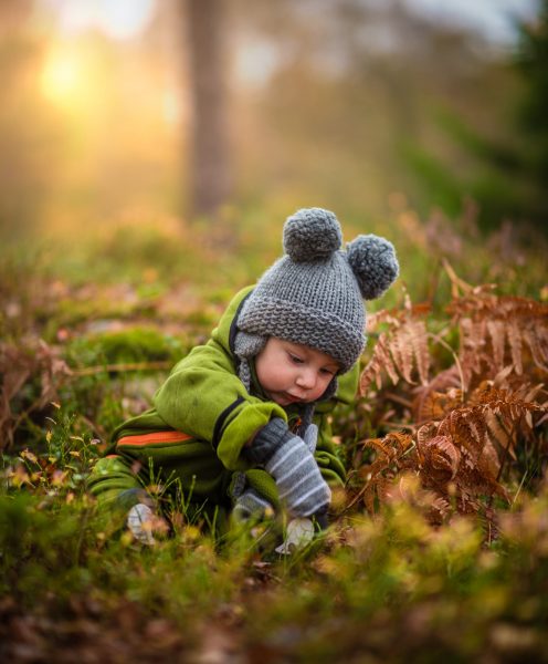 Hình ảnh em bé chơi trong rừng