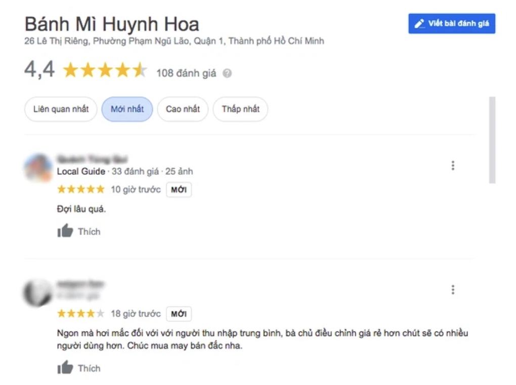 Review mới nhất trên google Huỳnh Hoa bakery