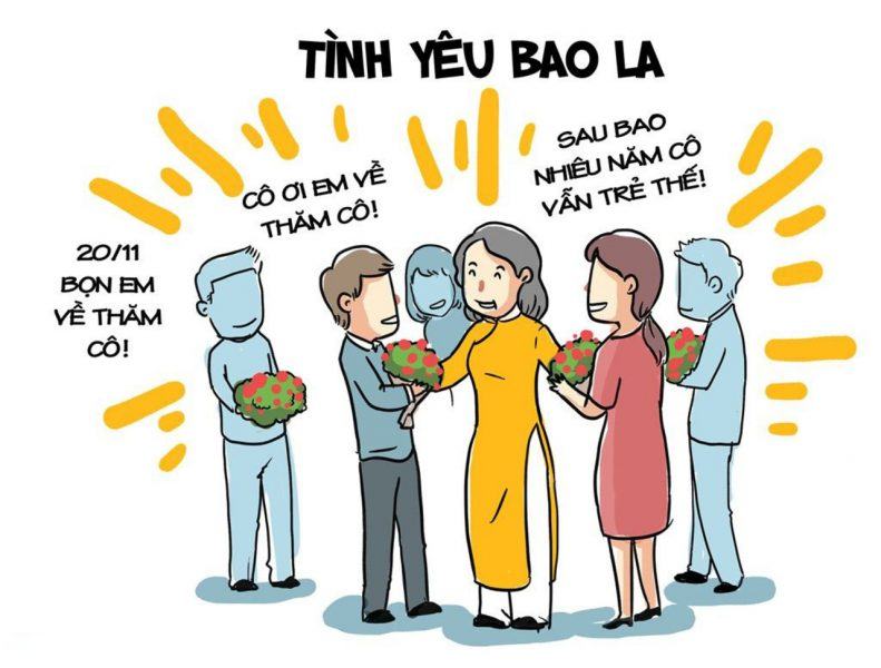 một bức ảnh của giáo viên và học sinh đến thăm anh ấy