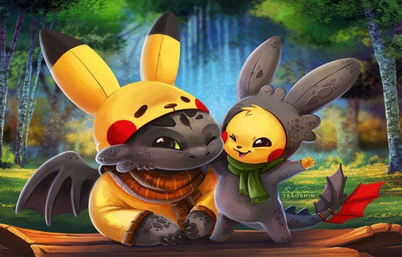 Hình ảnh dễ thương về rồng chibi cải trang thành pikachu