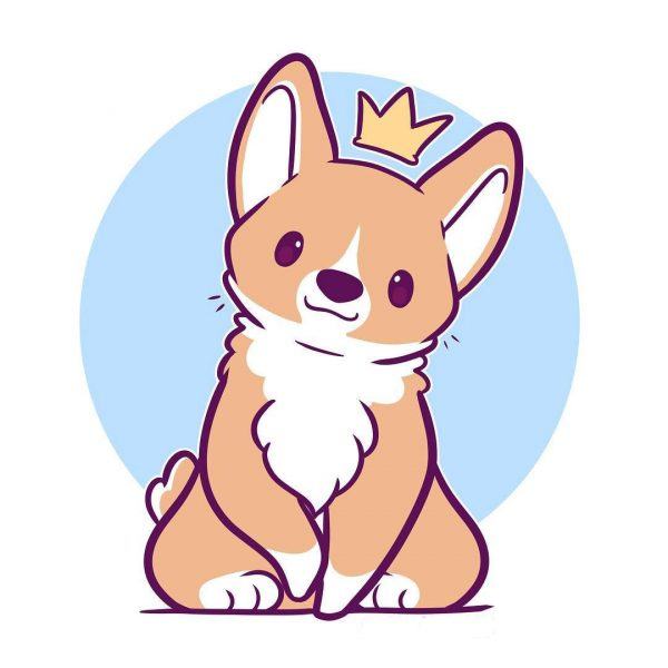 hình ảnh chó dễ thương, hình ảnh chibi chó corgi đội vương miện