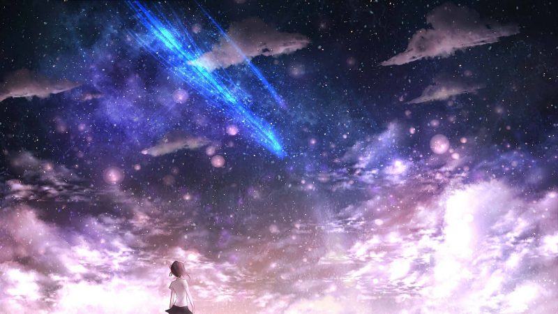 hình ảnh cô gái thiên hà đứng trước những đám mây
