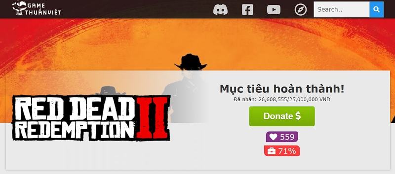 Red Dead Redemption 2 với dự án quyên góp 25.000.000 VNĐ để sử dụng phiên bản tiếng Việt được người chơi Việt ủng hộ nồng nhiệt.