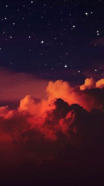 hình ảnh bầu trời đêm mây đỏ lấp lánh những vì sao