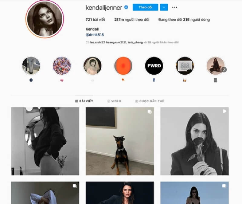 10 tài khoản instagram hàng đầu, tài khoản kendall