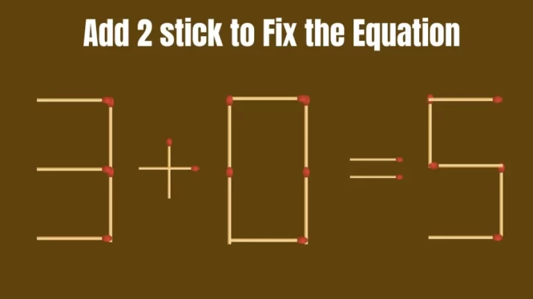 Brain Teaser: 3+0=5 Add 2 Matchsticks to Fix the Equation | Matchsticks Puzzle