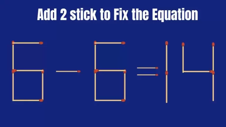 Brain Teaser: 6-6=14 Add 2 Matchsticks To Fix The Equation | Matchsticks Puzzle