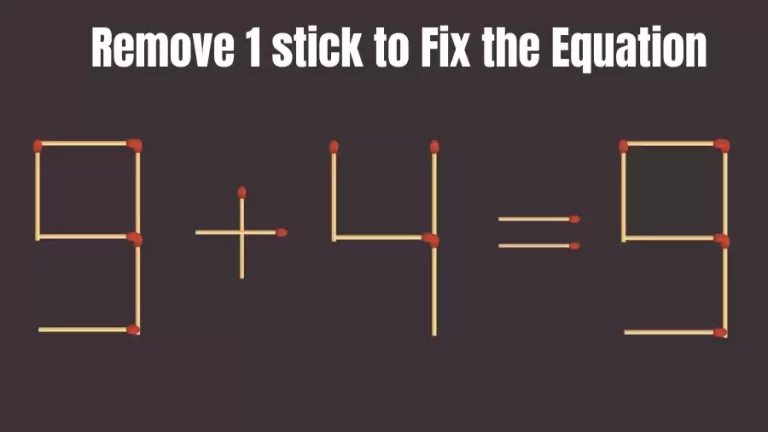 Brain Teaser: 9+4=9 Remove 1 Matchstick To Fix The Equation | Matchsticks Puzzle