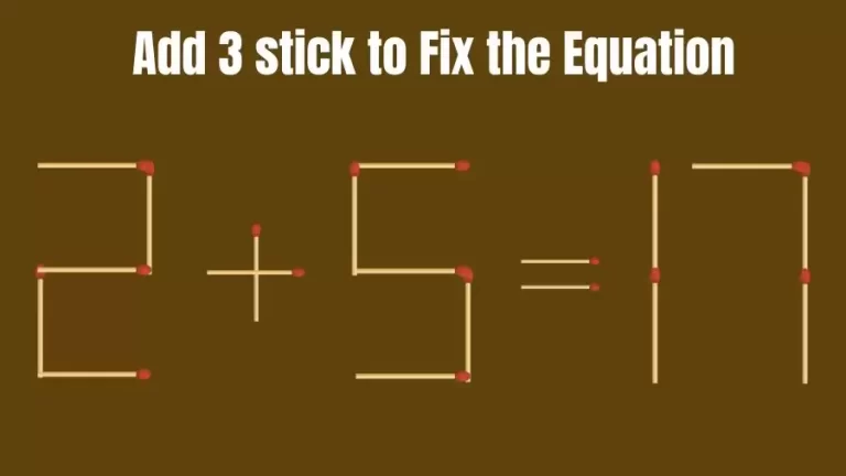 Brain Teaser Math Puzzle: Add 3 Matchsticks To Fix The Equation