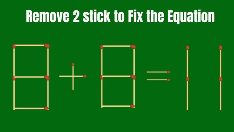 Brain Test: 8+8=11 Remove 2 Matchsticks To Fix The Equation | Matchstick Puzzle