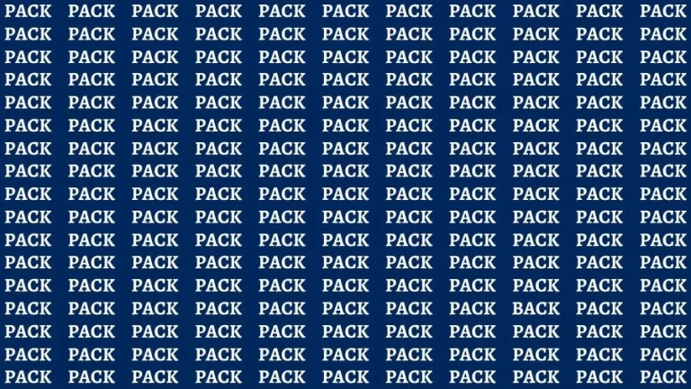 Observation Skill Test: If you have Keen Eyes Find the Word Back among Pack in 15 Secs