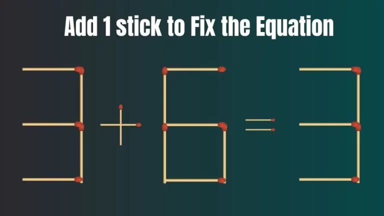 Brain Teaser: 3+6=3 Add 1 Matchstick to Fix the Equation | Matchsticks Puzzle