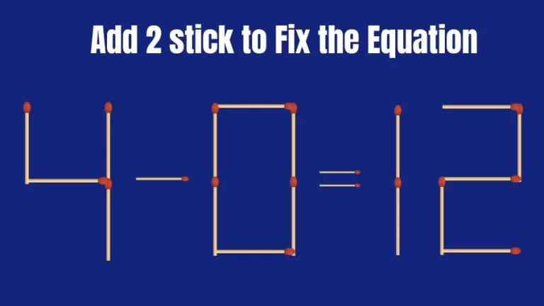 Brain Teaser: 4-0=12 Add 2 Matchsticks to Fix the Equation | Matchsticks Puzzle