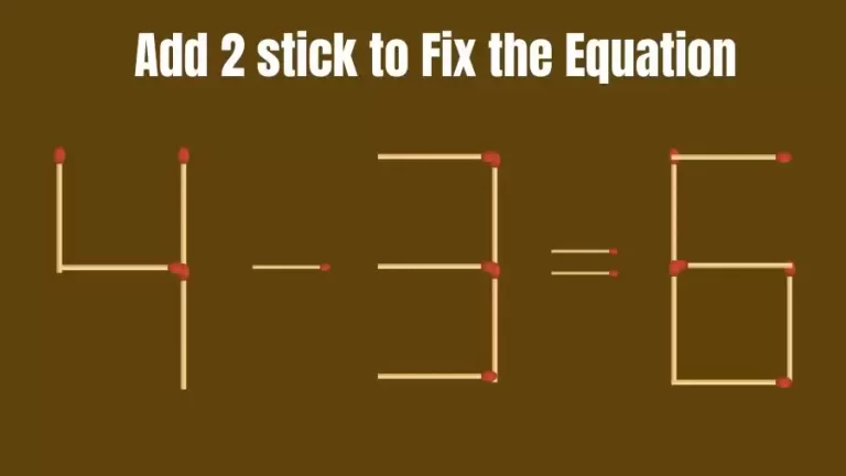 Brain Teaser: 4-3=6 Add 2 Matchsticks to Fix the Equation | Matchsticks Puzzle