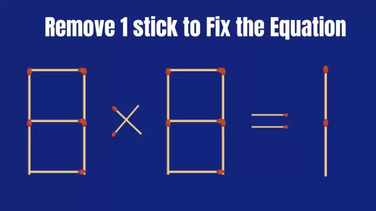 Brain Teaser Matchstick Puzzle: Remove 1 Matchstick to Fix the Equation