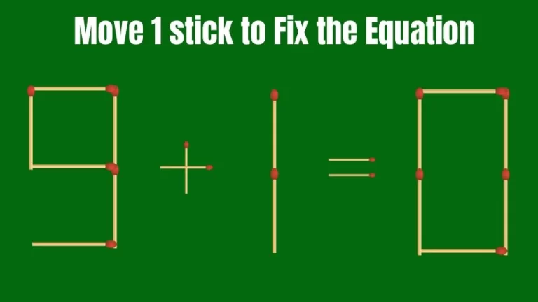 Brain Teaser Math Test: Fix 9+1=0 Move 1 Matchstick to Fix the Equation by 30 Secs | Matchstick Puzzle