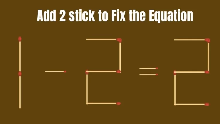 Brain Teaser: 1-2=2 Add 2 Matchsticks to Fix the Equation | Matchsticks Puzzle