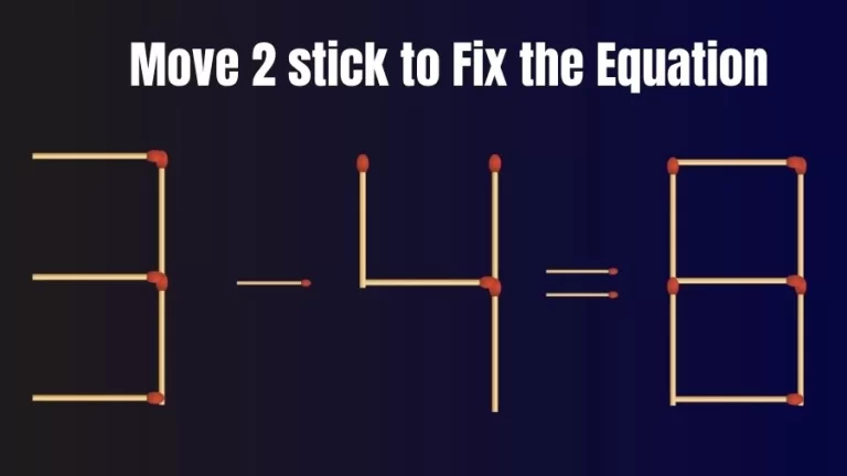 Brain Teaser: 3-4=8 Move 2 Sticks To Fix The Equation | Matchstick Puzzles