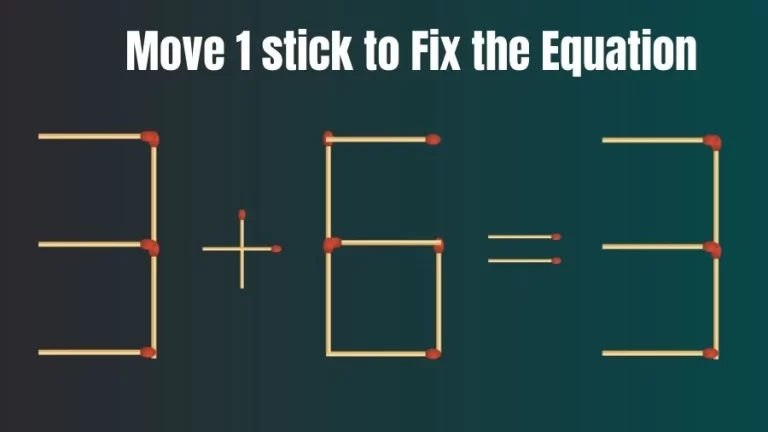 Brain Teaser: 3+6=3 Move Only 1 Matchstick To Fix The Equation | Matchstick Puzzle