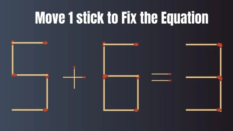 Brain Teaser: 5+6=3 Move Only 1 Matchstick To Fix The Equation | Matchstick Puzzle