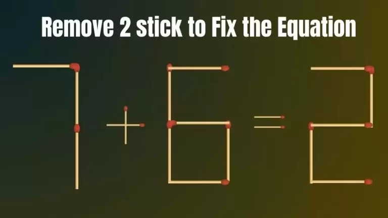 Brain Teaser: 7+6=2 Remove 2 Sticks To Fix The Equation | Matchstick Puzzles