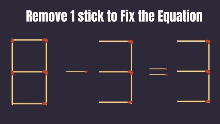 Brain Teaser: 8-3=3 Remove 1 Stick To Fix The Equation | Matchstick Puzzles